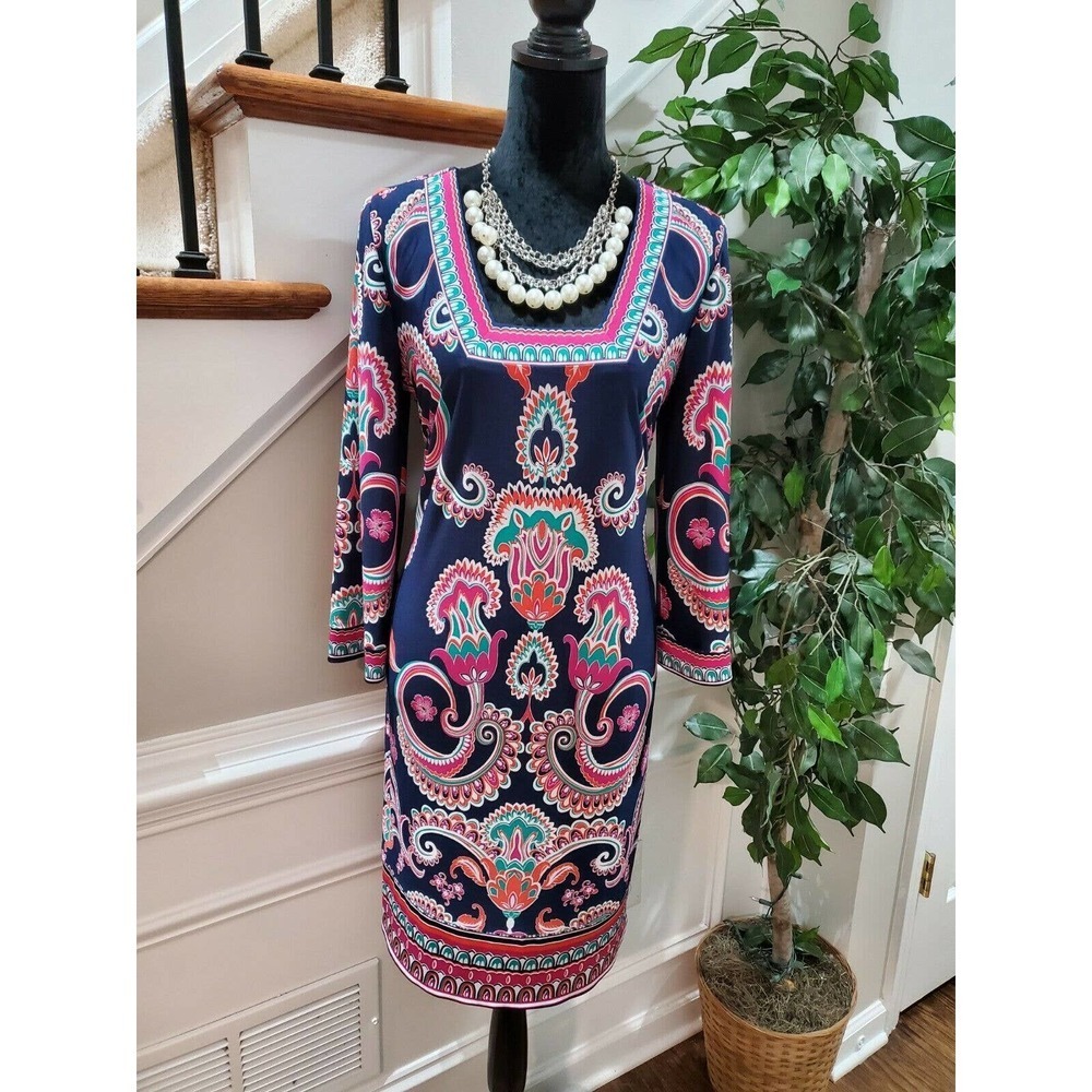 Laundry Women's Blue Polyester Long Sleeve Square Neck Knee Length Dress Size 10